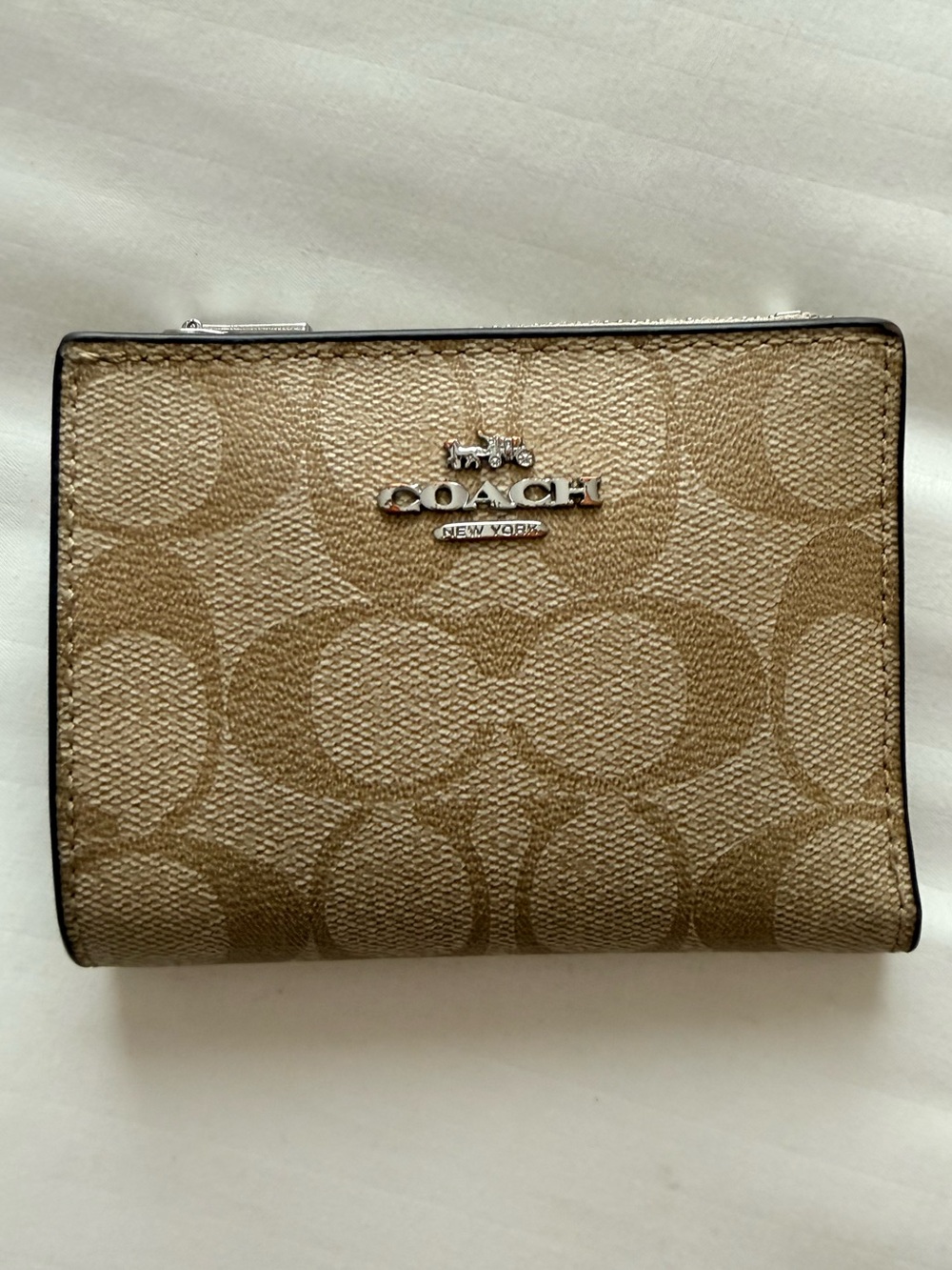 Coach Small Signature Canvas Wallet in Khaki and Tan